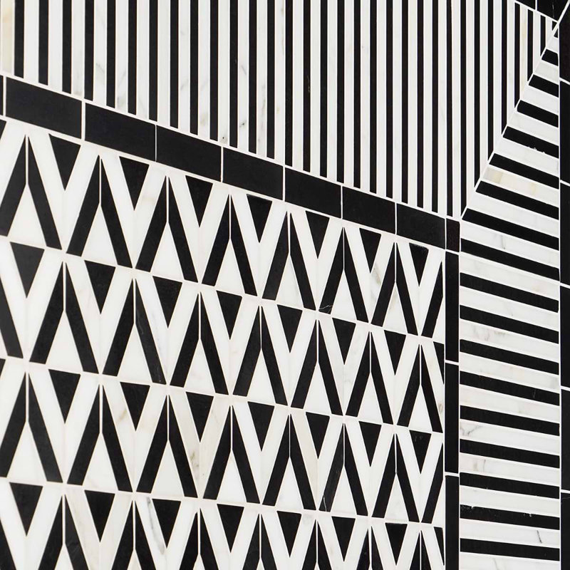 Monroe Triangle Calacatta And Mosaic Tile, Black/White
