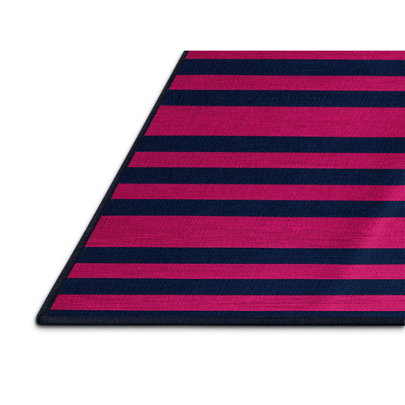Machine Washable Horizontal Stripes Blue Area Rug, Rectangle 5' x 8'