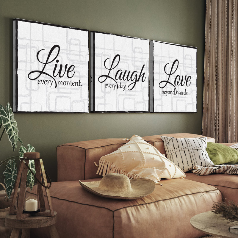 Live Laugh Love 3 pièces, Blanc, H 12 po x l 12 po
