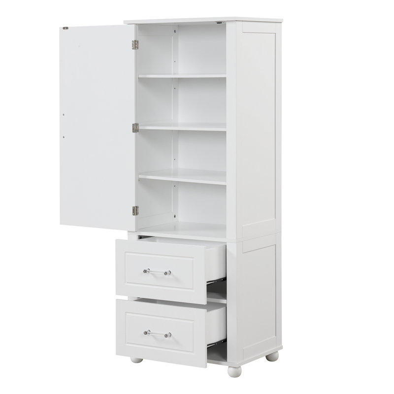 Armoire de salle de bain moderne Elowen avec poignées en acrylique et tablettes réglables, Blanc
