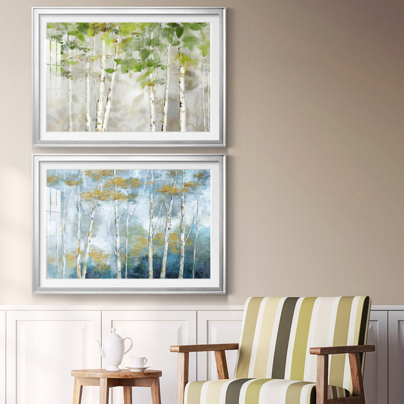«Evergreen Forest», ensemble de 2 reproductions sur toiles encadrées, Argent, Blanc, H 30,5 po x l 85 po x P 1,5 po