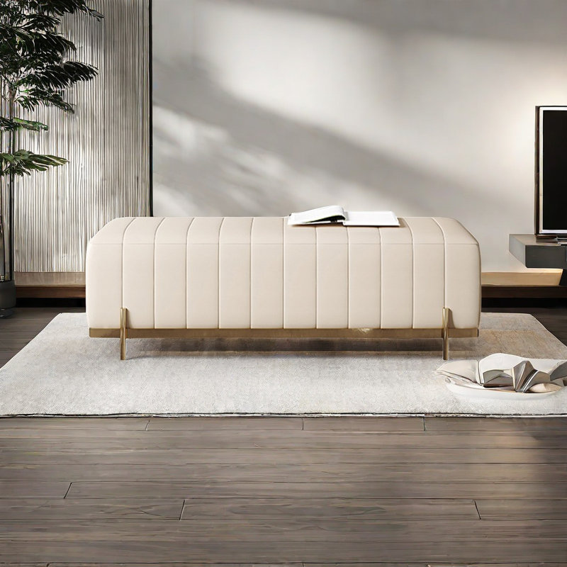 Fizah Cowhide Upholstered Bench, 16.14" H x 47.24" W x 18.89" D
