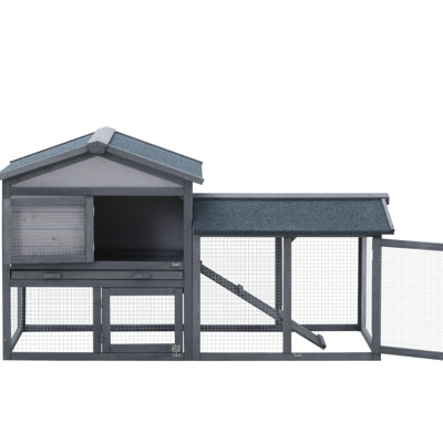 58" Small Animal Shelter, Wood. Dark Gray, , Asphalt Roof, Removable Tray, Lockable Doors & Ramp Wooden Guinea Pig , . Doors, Suitable For Pet Animals