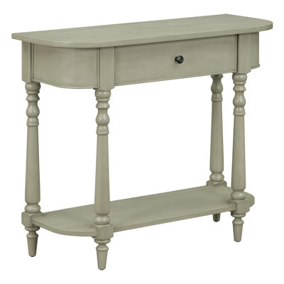 Narrow Console Table With Curved Corner, Retro Entryway Table With Top Drawer And Open Shelf, Sofa Table For Entryway, Hallway, And Living Room