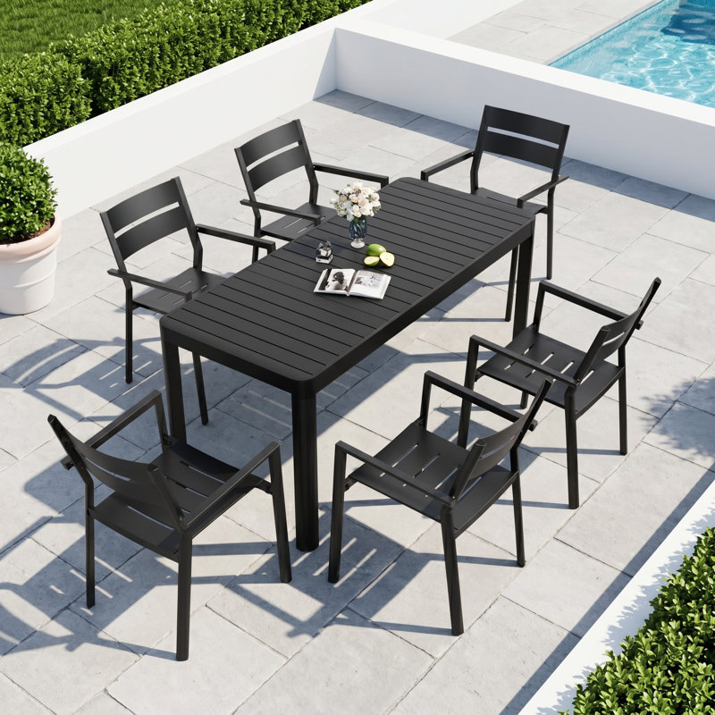 Cadenhead 6 - Person Aluminum Rectangular Extendable Outdoor Dining Set with Stacking Chairs, 6 Person