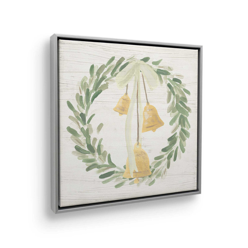 «Holiday Bells Wreath I», reproduction sur toile roulée, Cadre argenté, H 16,75 po x l 16,75 po x P 1,75 po