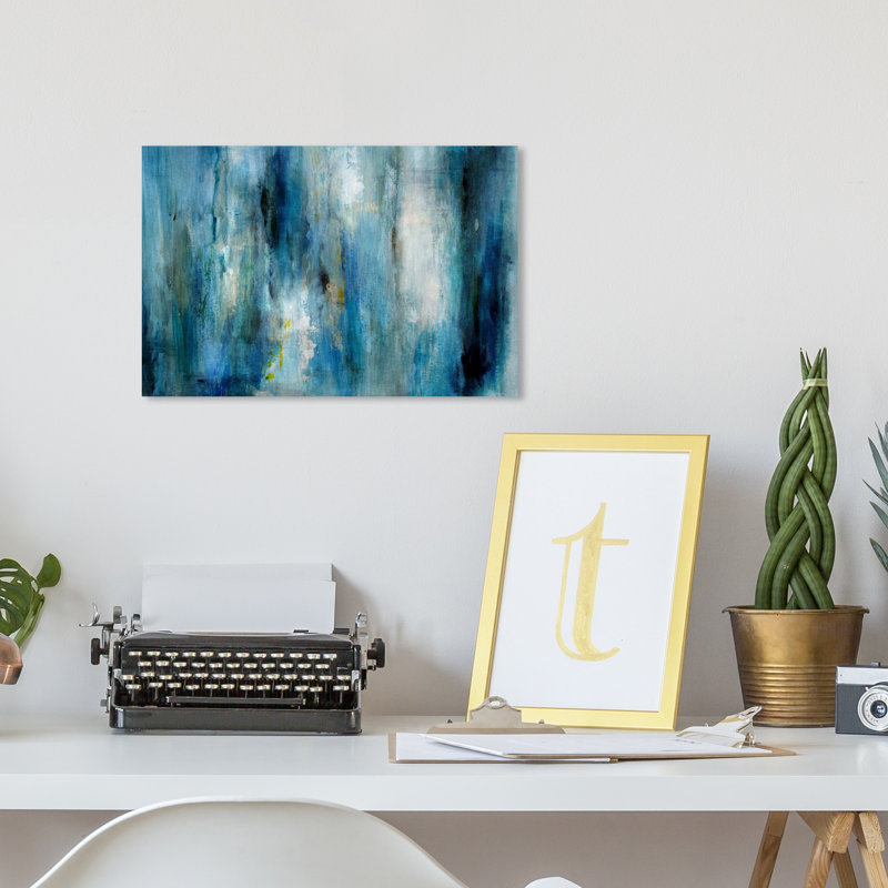 Abstrait bleu abondant / pluie blanche - Impression sur toile, Toile tendue, H 10 po x l 15 po