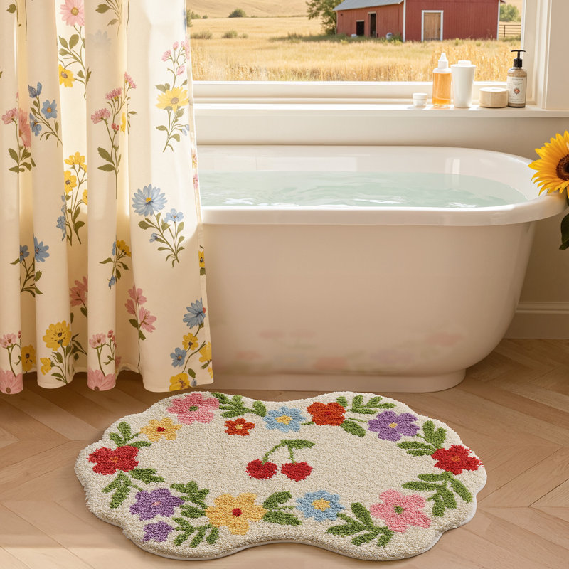 Tapis de bain doux, absorbant, antidérapant et lavable à la machine, à motif floral, L 16 po x L 24 po