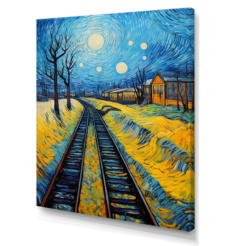 Rails de train herbe jaune - impression, Toile tendue, H 20 po x l 12 po x P 1 po