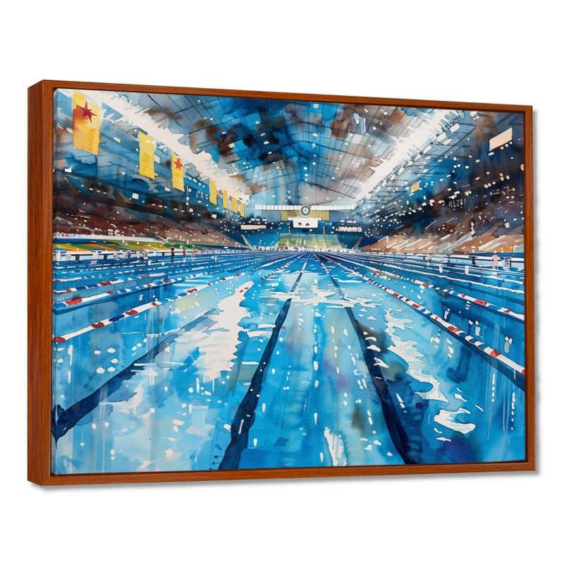 Piscine olympique avant la course I - Décoration murale de natation, Toile avec cadre flottant brun