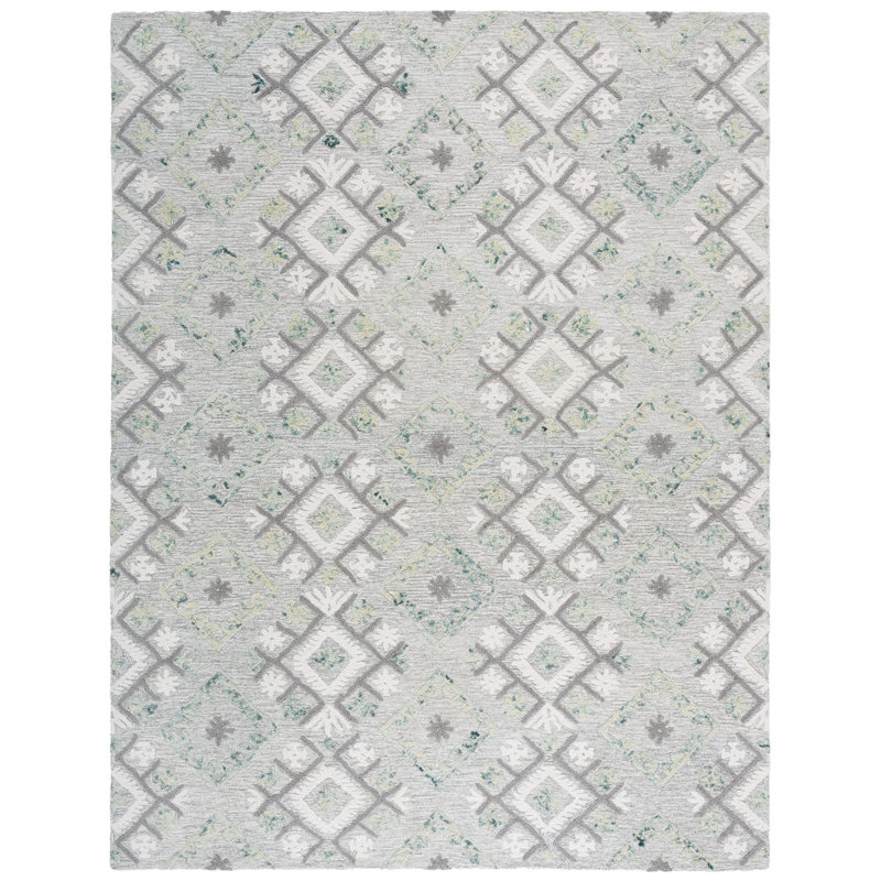 Kyptin Ebony Hand Tufted Wool/Cotton Southwestern Rug in Gray/Ivory, Rectangle 8' x 10'