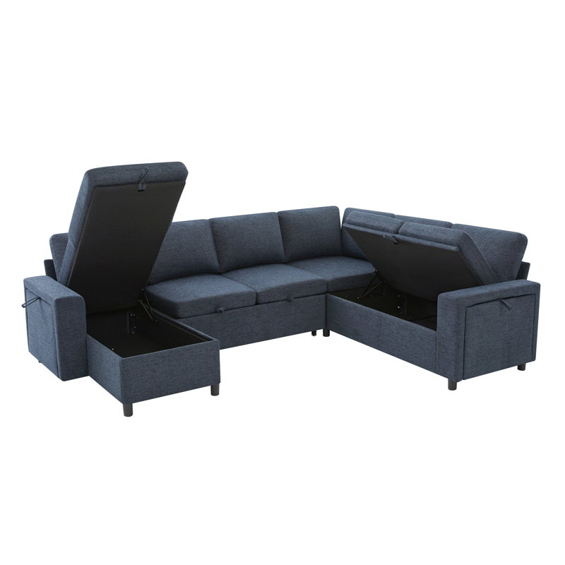 Canapé-lit modulaire en U convertible avec rangement, chargeur USB et porte-gobelets, canapé-lit en chenille pour le salon