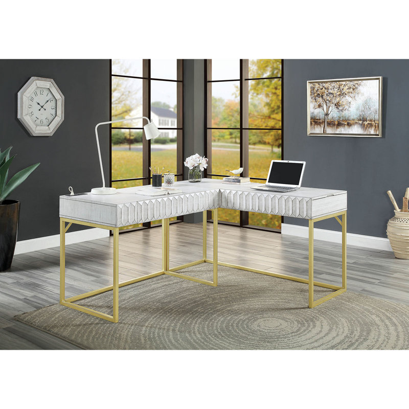 Bureau d'ordinateur Transitional, Blanc antique