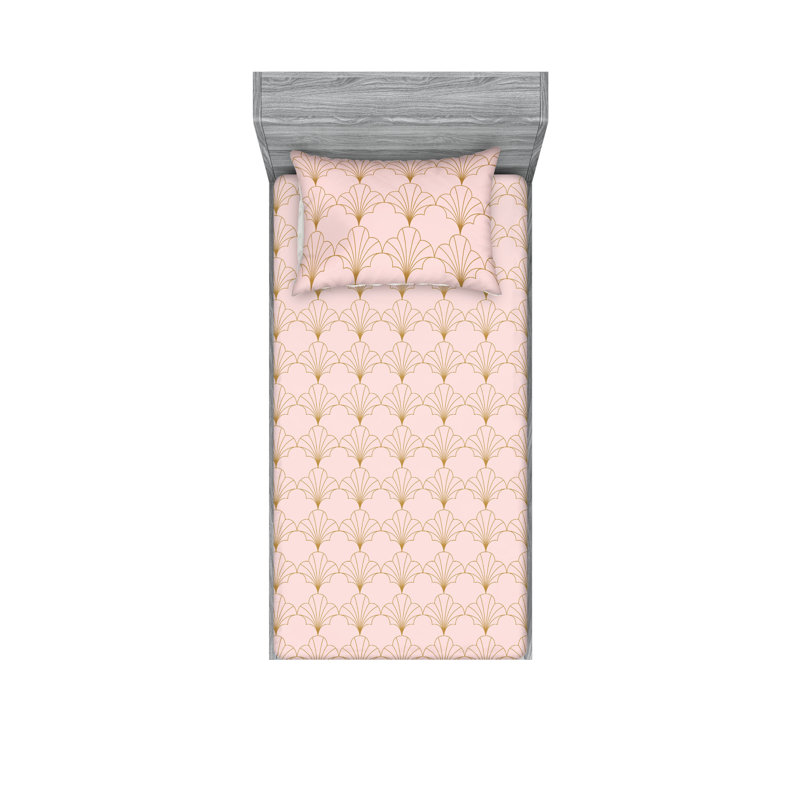  Ensemble de draps en microfibre géométrique, Rosé / brun sable, Ensemble de draps pour lit simple TG avec 1 taie d