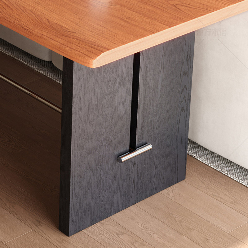 Bureau d'écriture rectangulaire simple en bois massif rétro, H 29,52 po x l 78,74 po x P 27,55 po, Brun / Noir