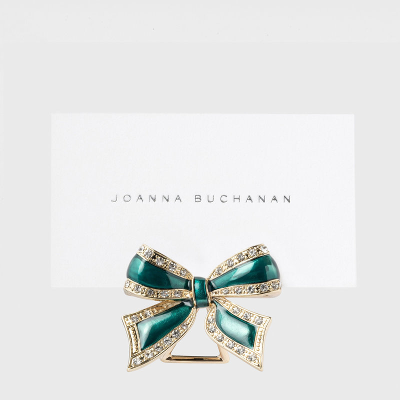 Enamel Bow Placecard Holders, Green/Shiny Gold