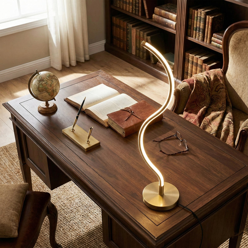 Serpentine Integrated LED Sculptural Table Lamp, Gold