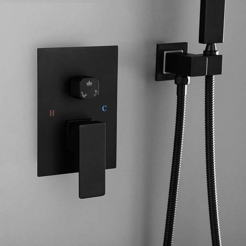 Luxury Matte Black Shower - 10 Inch Square Bathroom Rain Mixer With Nozzle For Easy Clean Wall Mounted System Cleaning