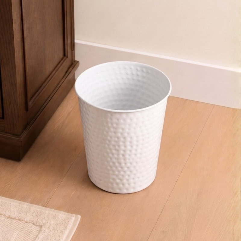 Poubelle de 1,8 gallon en métal martelé à la main pour le bureau à domicile, Blanc classique