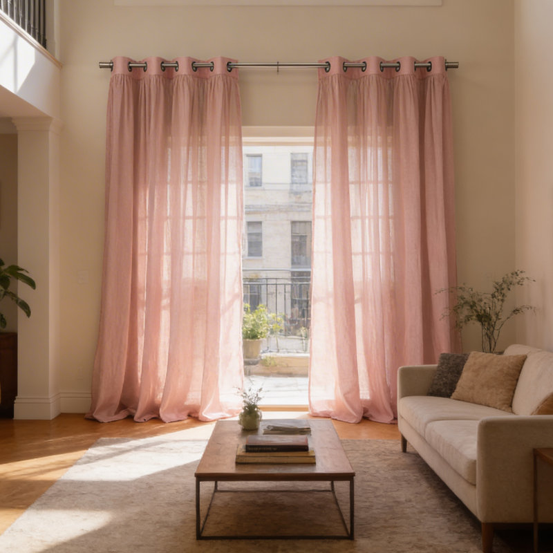 Rideaux semi-transparents avec œillets , L 52 po x L 84 po, Rose