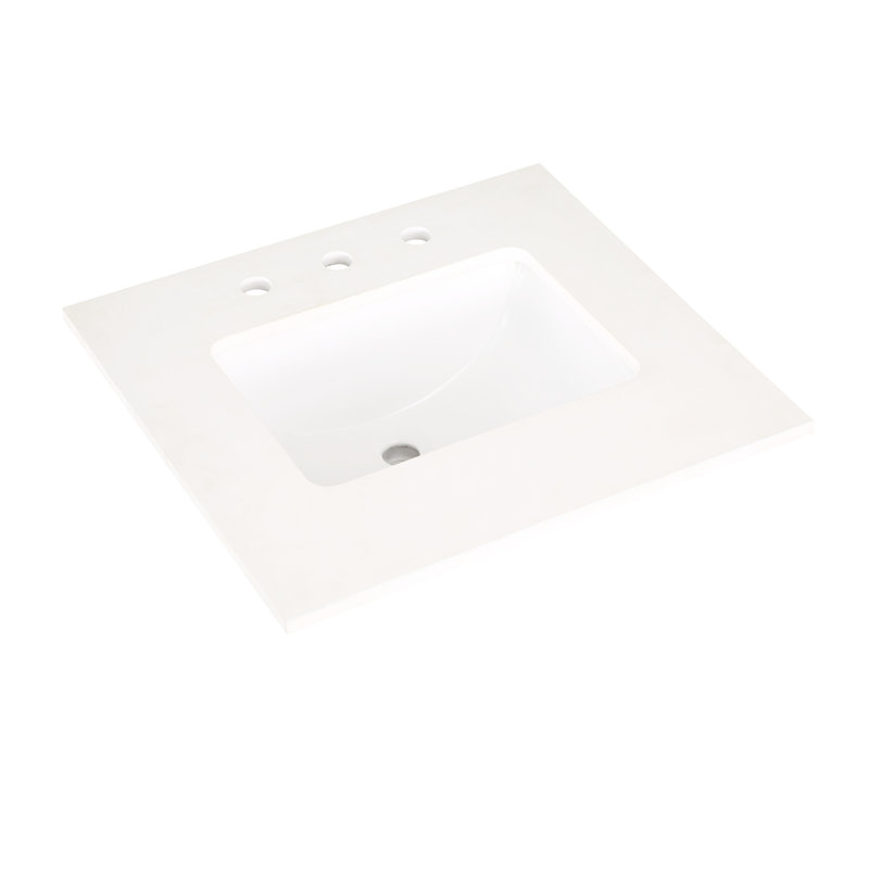Markham 24'' W Single Vanity, White Quartz, Satin Brass, Walnut