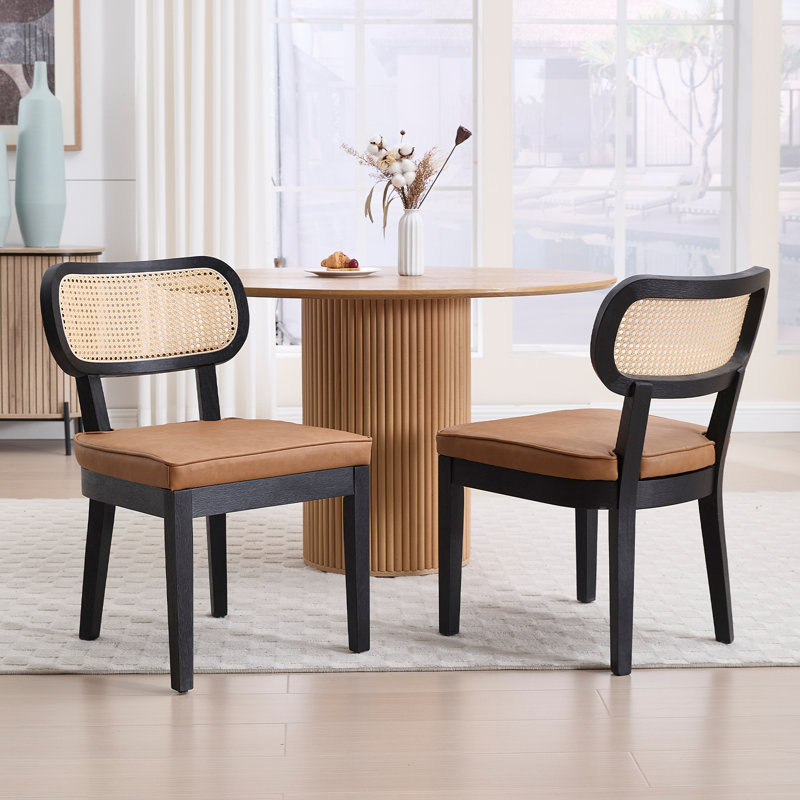 Rattan Dining Chairs Farmhouse Dining Room Chairs Wooden Kitchen Chairs Side Chairs With Cane Backrests, Brown/Borwn