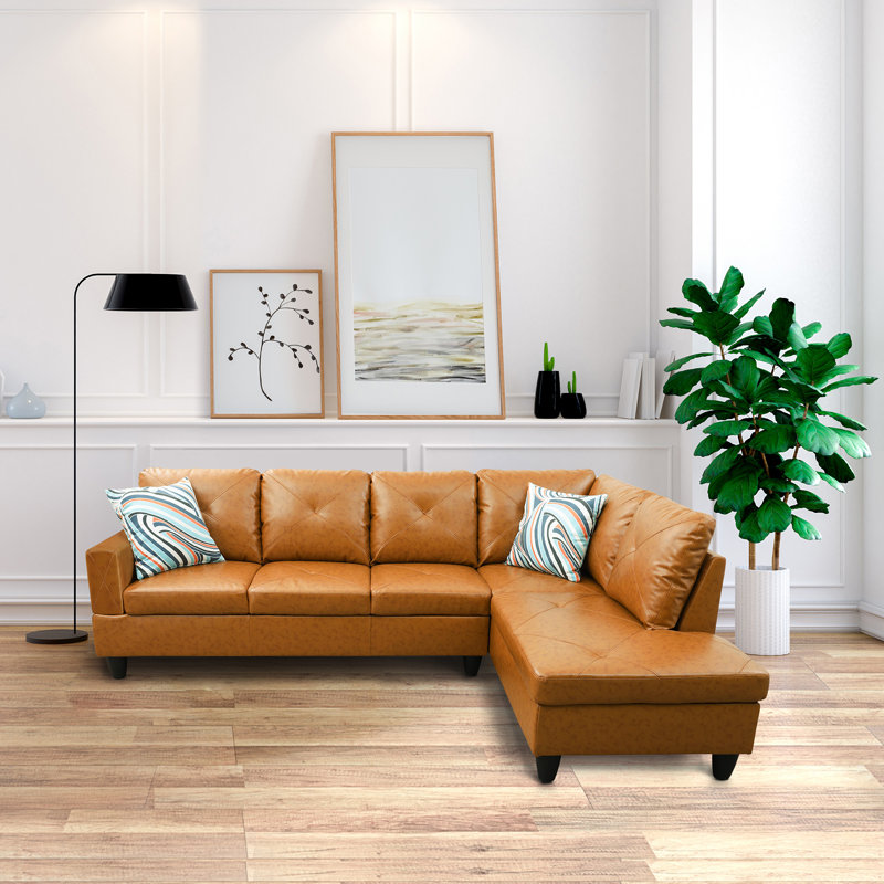 Canapé modulaire en cuir 2 pièces Alsa, Accoudoir à droite (vu de face)