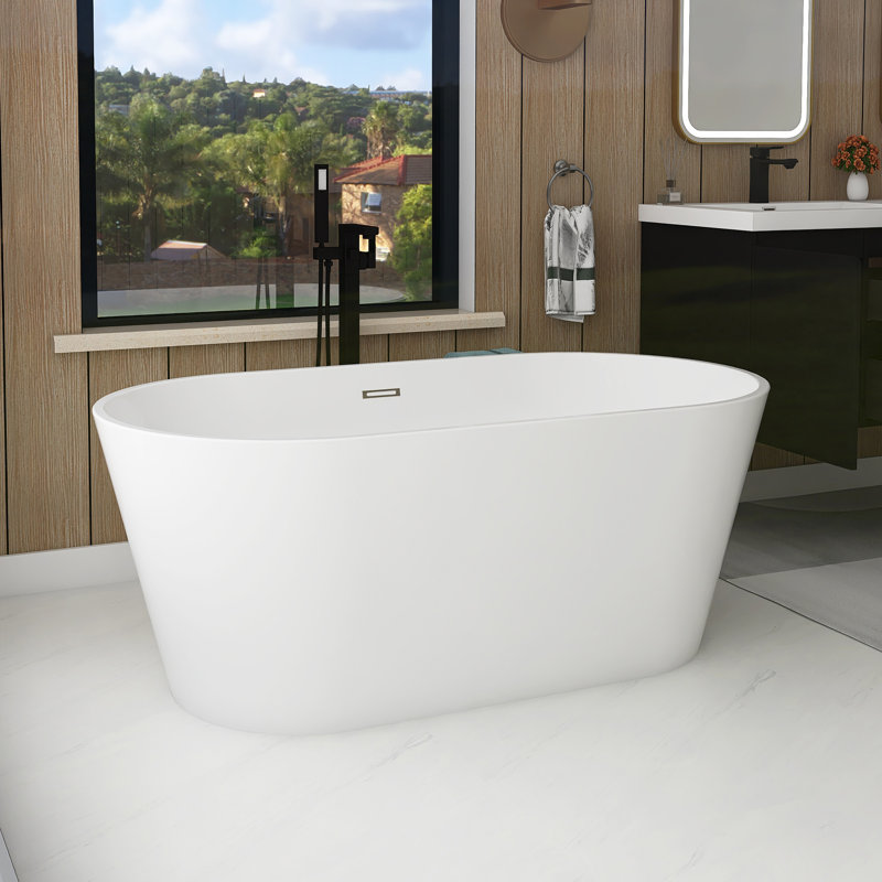 55 in. Freestanding Soaking Acrylic Bathtub in Gloss White