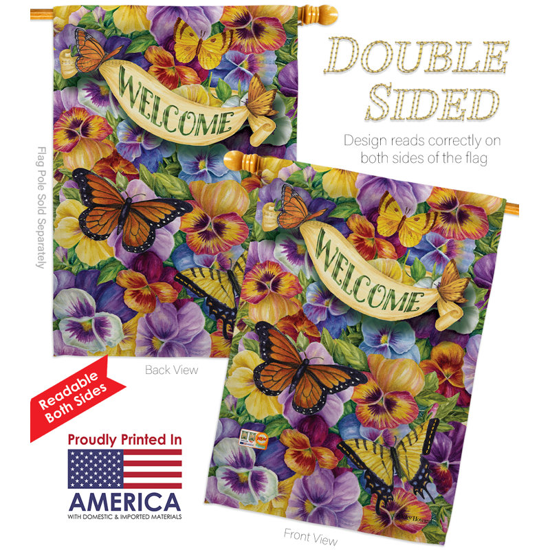 Ensemble de drapeaux à 2 faces 40 x 28 "Pansies avec papillons