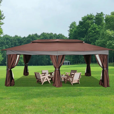  Tente de jardin robuste de 12 x 20 pi avec structure en acier robuste, rideau d'intimité et moustiquaire pour jardin, pelouse, cour et garage