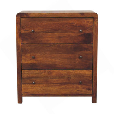 Solid Wood Aspen Chest, 3-Drawers, Chestnut, Brown