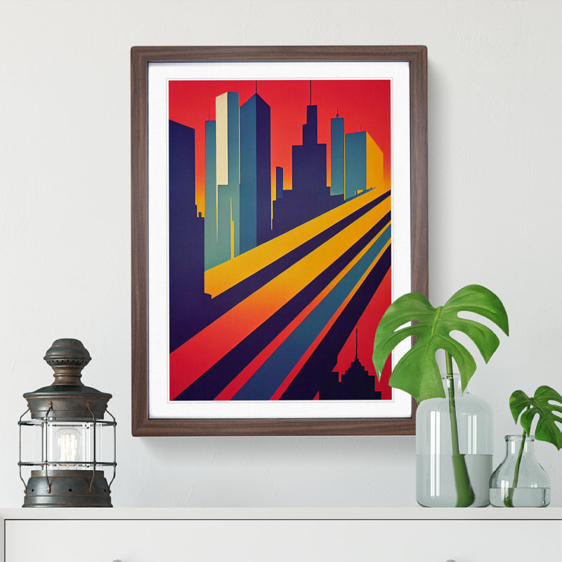 XV1022-3751X Resplendent City Skyline Abstract - Print, White, 36cm H x 27cm W, Walnut Framed
