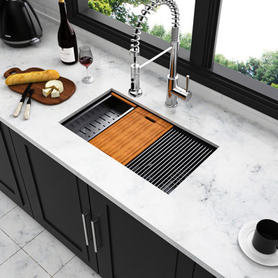 Gunmetal Black, Workstation Kitchen Sink, 16 Gauge Stainless, Weather - Coating Nano Coated Surface