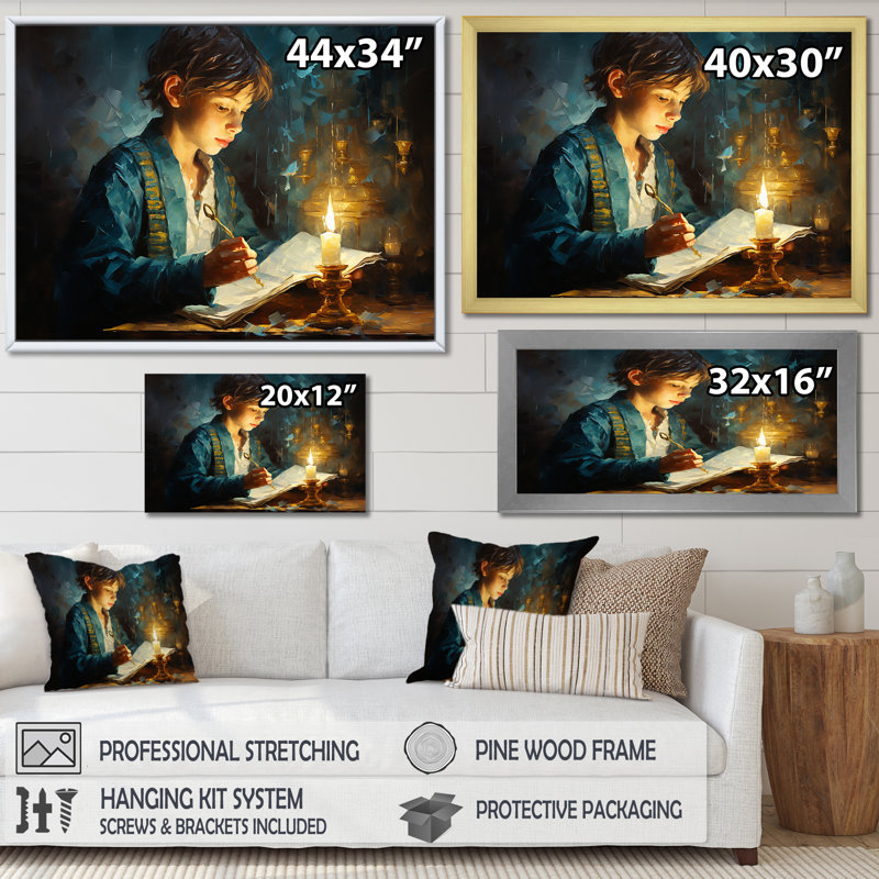 «Judaism Mitzvah Torah Moments I», reproduction sur toile, H 12 po x l 20 po x P 1 po, Cadre flottant doré