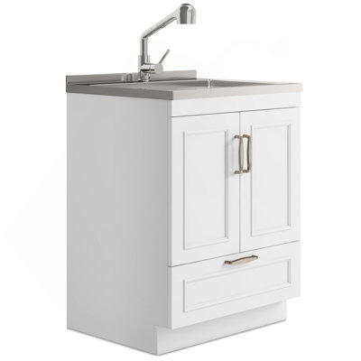 Cardinal - 28" Laundry Cabinet With Faucet And Stainless Steel Sink - White