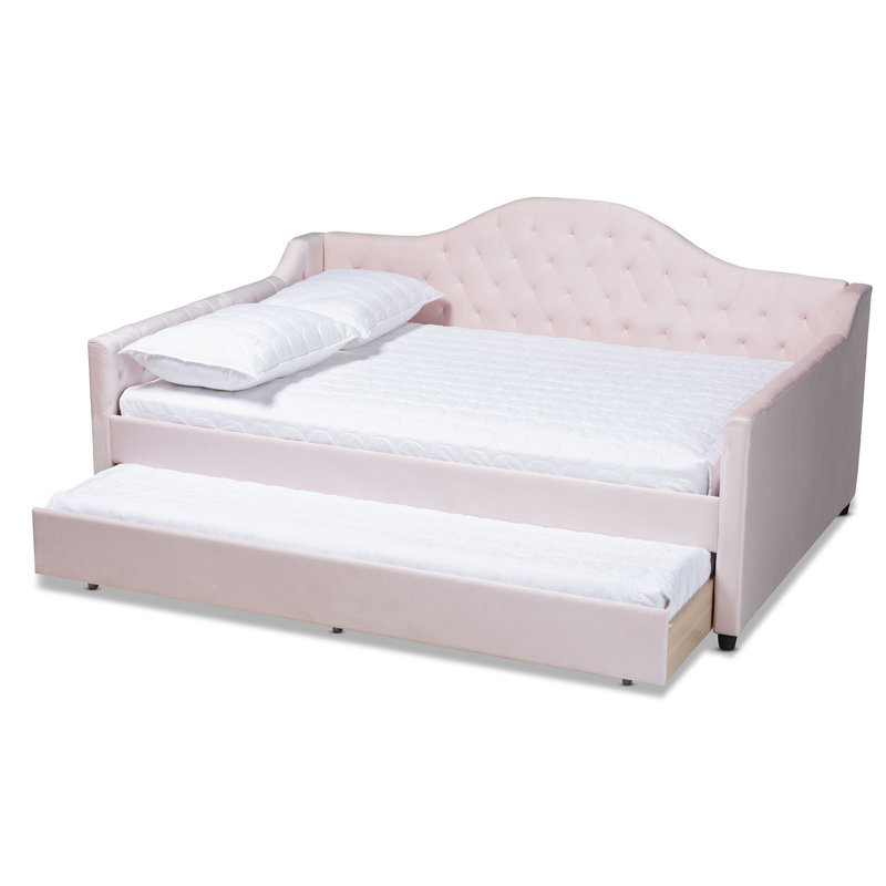 Lit de jour avec couchette Dania, Lit double, Rose clair