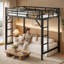 Lit mezzanine simple TG avec échelles, lit mezzanine simple en métal pour adultes, adolescents, enfants, amplement d'espace sous le lit et aucun sommier nécessaire, noir-130169946-130169951