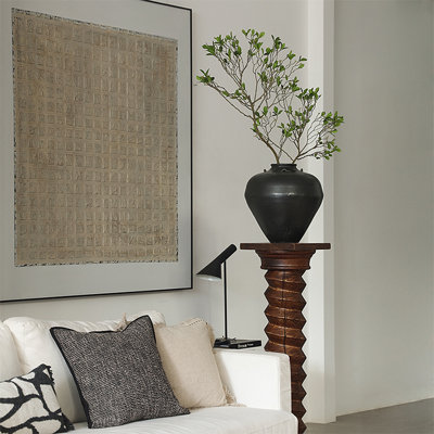 Ceramic vase simulated green plant solid wood base floor-standing decoration