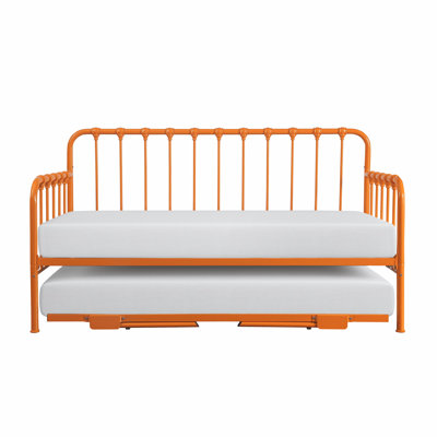 Daybed With Lift-Up Trundle 1Pc Orange Finish Metal Frame Classic Design Home Furniture