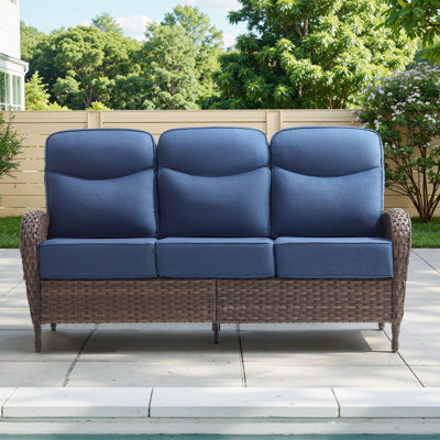 70.5" Outdoor 3 Seat Sofa, Luxury 6" Water-Resistant Olefin Cushions Deep Wide Seat