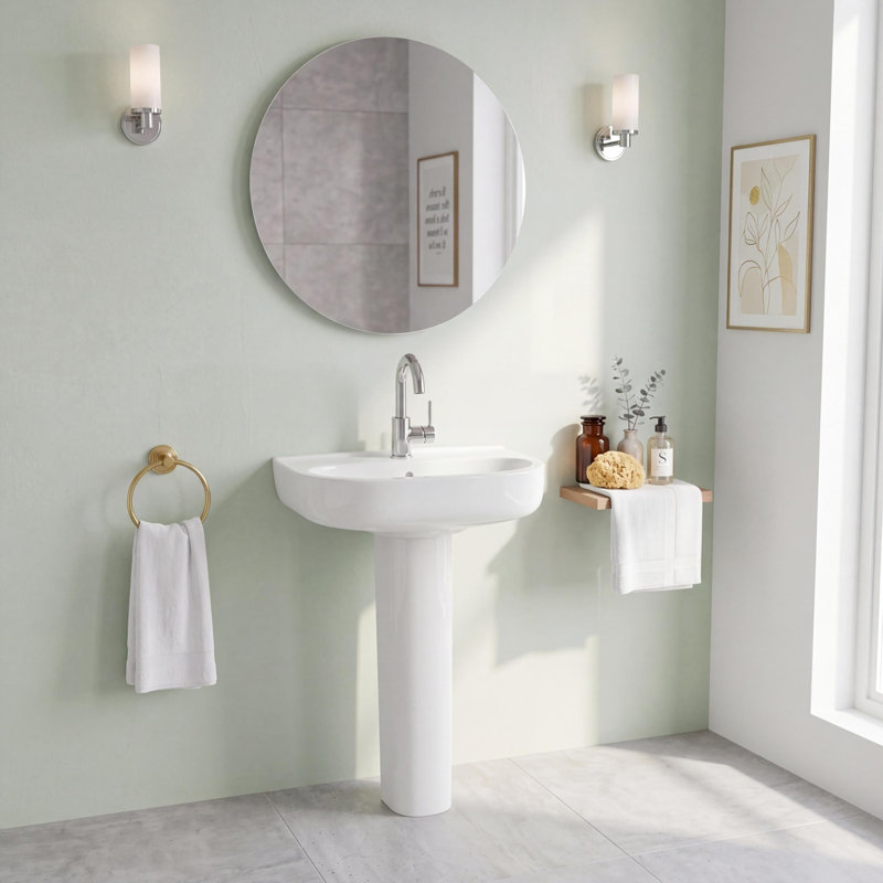 22x17 White Ceramic Pedestal Sink with Overflow, Freestanding Bathroom Washbasin Combo, Deep Basin Vanity for Restroom & Guest Bath, Single Hole
