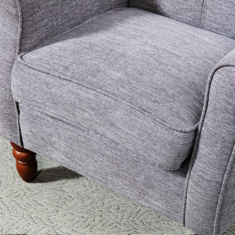 Button-Tufted Small Wingback Accent Chair with Rolled Arm and Thick Padded Cushion, Light Gray Polyester Blend