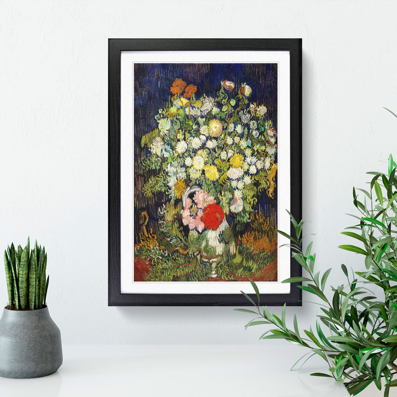 Bouquet of Flowers by Vincent Van Gogh - Picture Frame Painting, 36cm H x 27cm W x 2cm D, Black