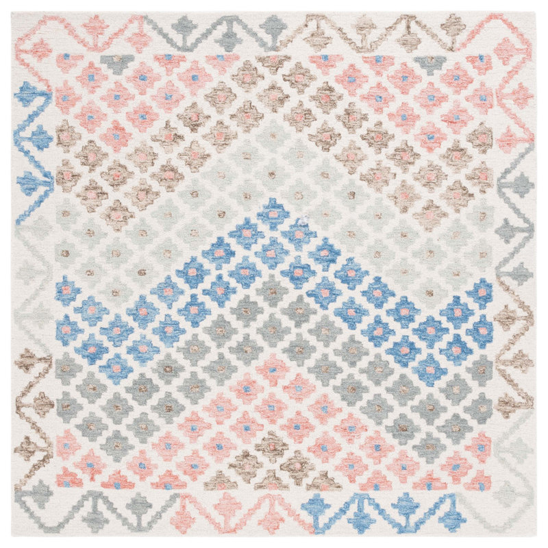 Tapis géométrique en laine / coton / latex touffeté à la main Aapri, Carré 6 pi