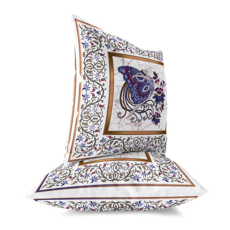 Coussin décoratif intérieur / extérieur Harmony Haven, H 16 po x l 16 po, Bleu / brun