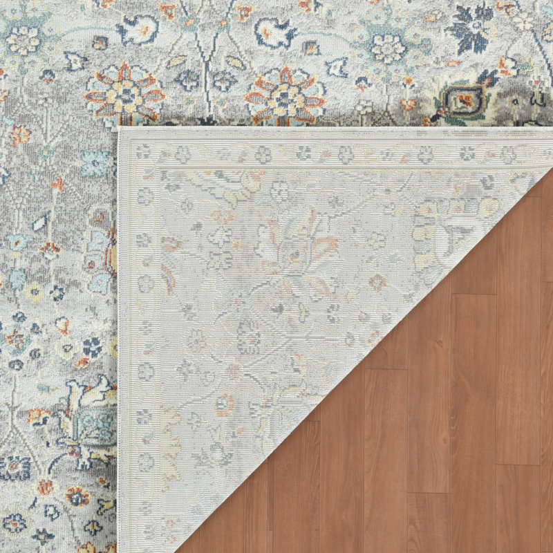  Tapis d'intérieur / extérieur vintage délavé à motif floral boho Genevrier, Rectangle 5 pi 1 po x 7 pi 6 po