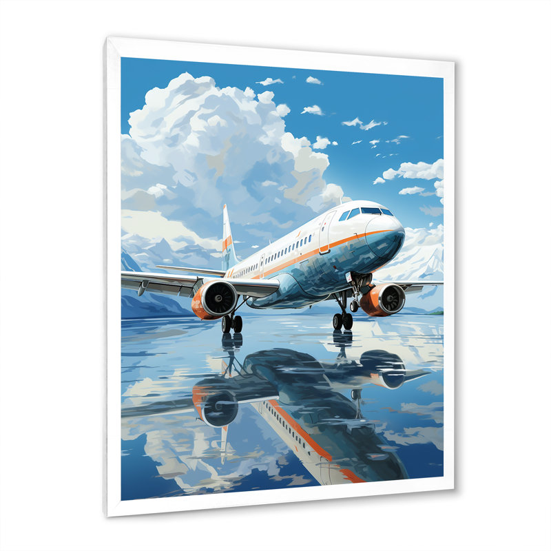 Airoplane Reflection On Mountain Lake - Plane Canvas Print, Cadre photo blanc, H 32 po x l 16 po x P 1 po