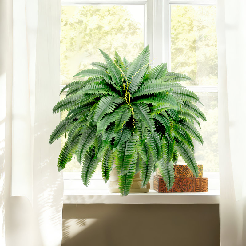 Set of 2 45" Artificial Boston Fern Plants, Potted Fake Fern for Indoor Home Decor, Low Maintenance Faux Greenery for Living Room Bedroom Office