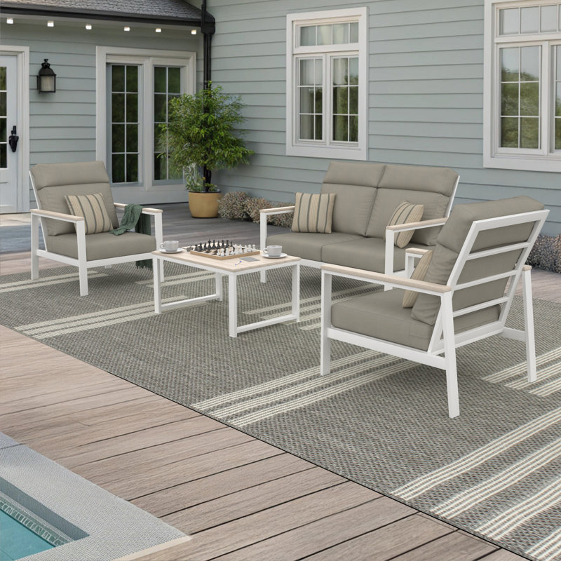 Ensemble de conversation pour 4 personnes avec coussins Sunbrella Howery, Palette colombe, Beige