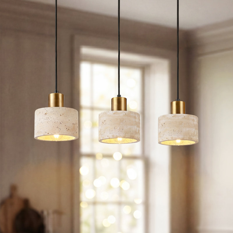 Luminaire suspendu pour îlot de cuisine 25 pouces 3 lumières Travertin jaune, Trois lumières, Column